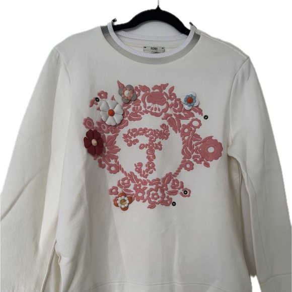 FENDI Fabulous sweatshirt with unique snap on flowers, zipper shoulder, size M - Picture 1 of 16